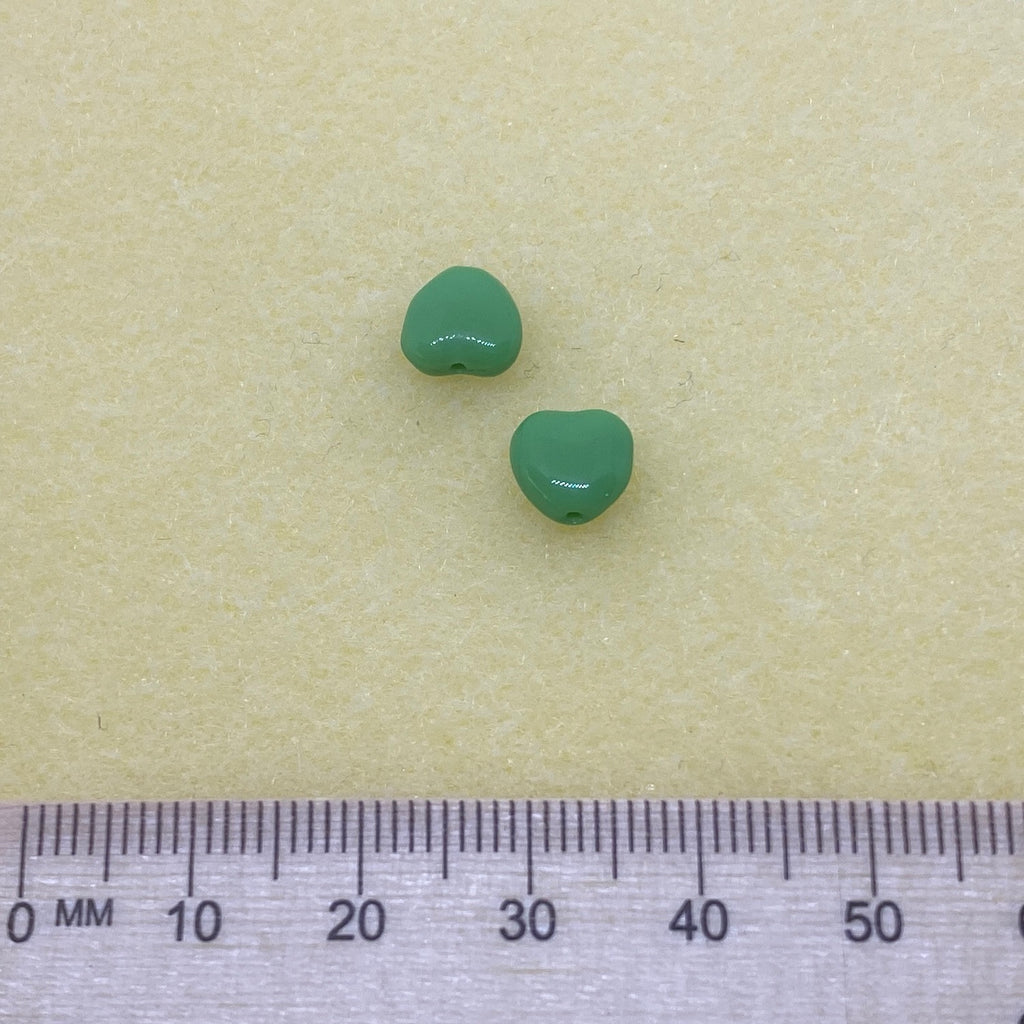 7mm Heart Czech Glass Beads (25) - Apple Green Opaque - Bead Shack