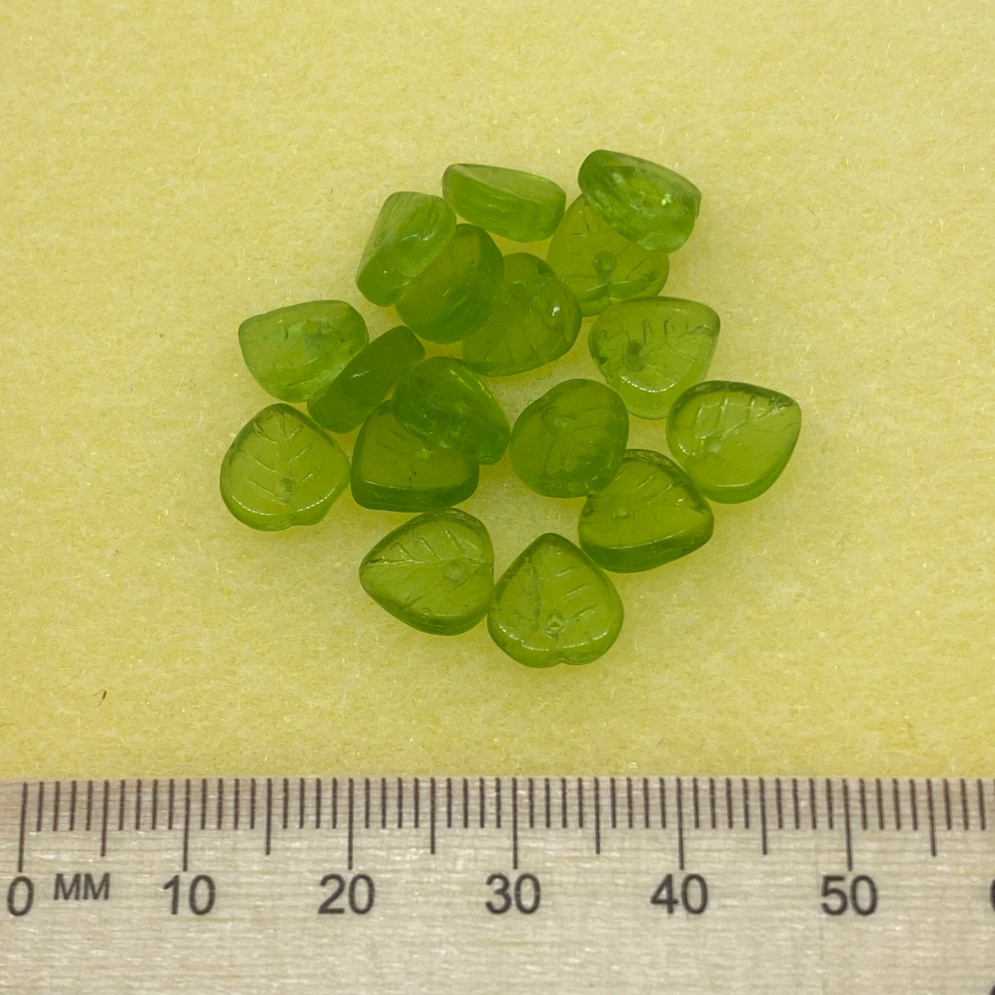 8x8mm Heart Leaf Czech Glass Beads (25) - Green Transparent - Bead Shack