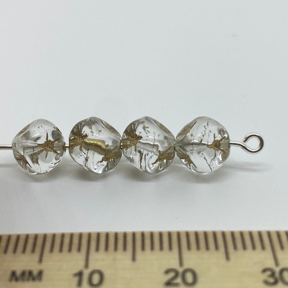 6mm Cube (25) - Clear w. Gold Stars - Vintage Czech Glass Beads
