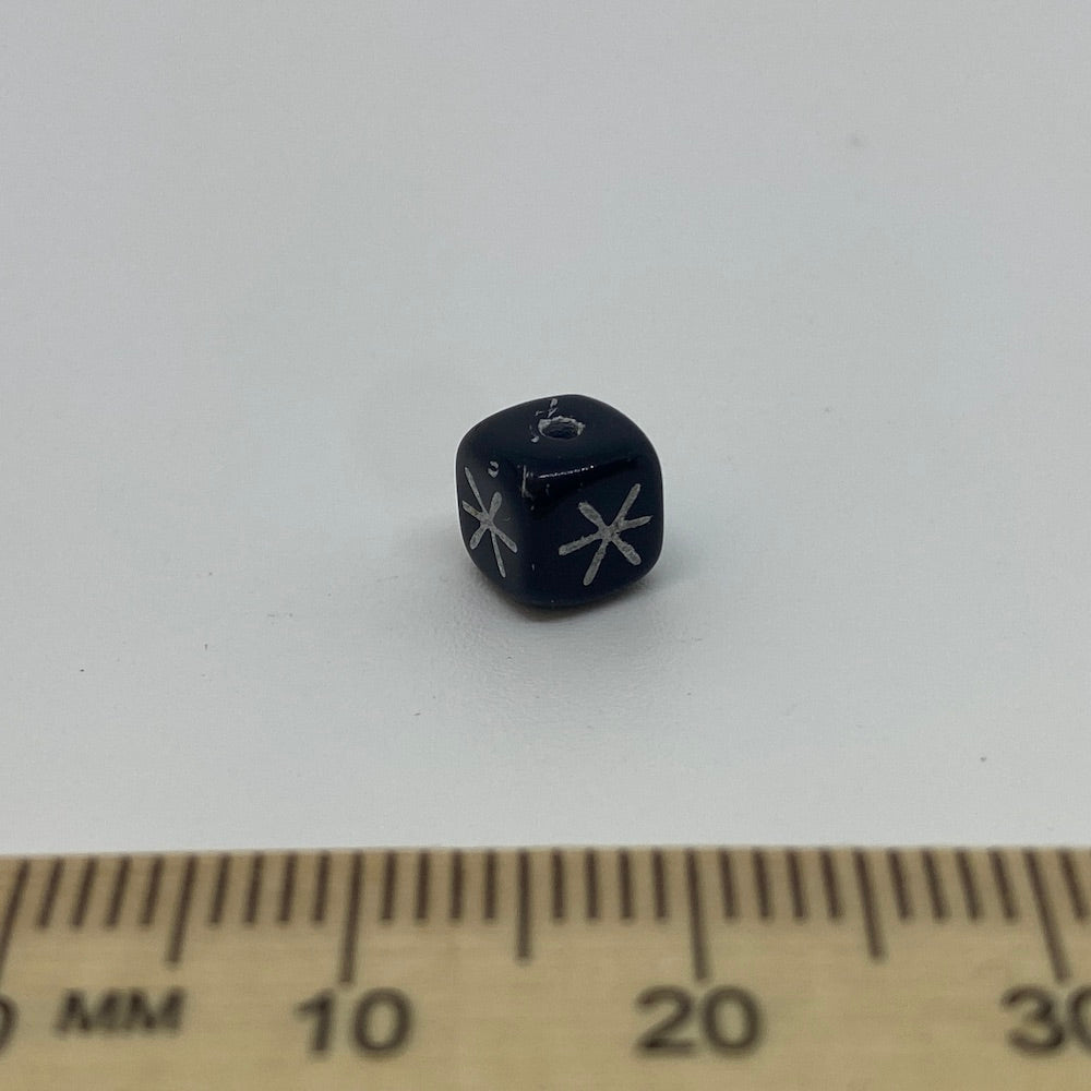 6mm Cube (25) - Black Opaque w. Silver - Vintage Czech Glass Beads