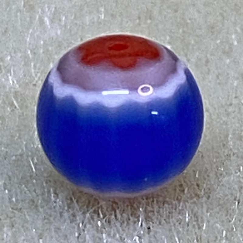 8mm Round (25) - Blue & Red - Vintage Chevron Glass Beads