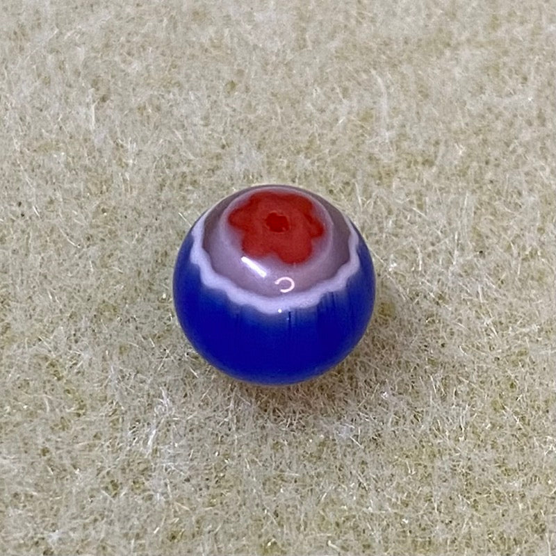 8mm Round (25) - Blue & Red - Vintage Chevron Glass Beads