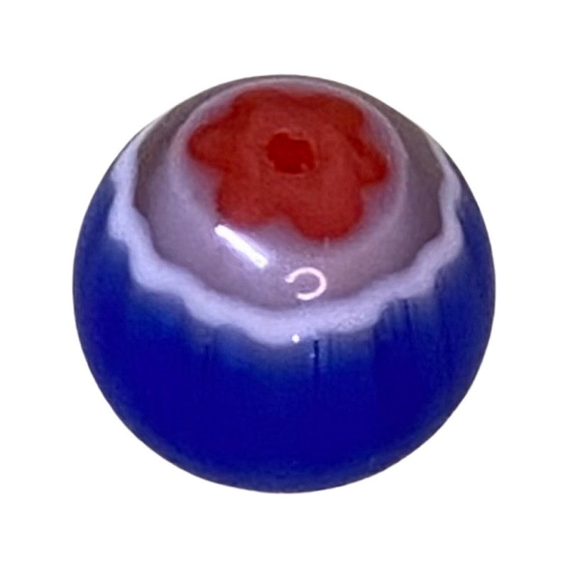 8mm Round (25) - Blue & Red - Vintage Chevron Glass Beads