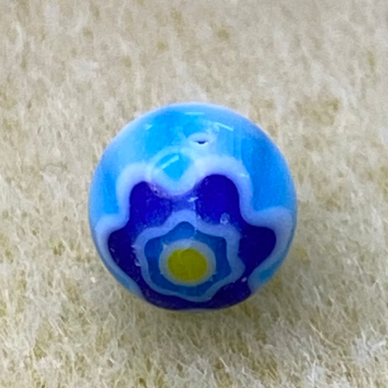 8mm Round Cross Drilled (25) - Aqua, Blue & Yellow - Vintage Chevron Glass Beads