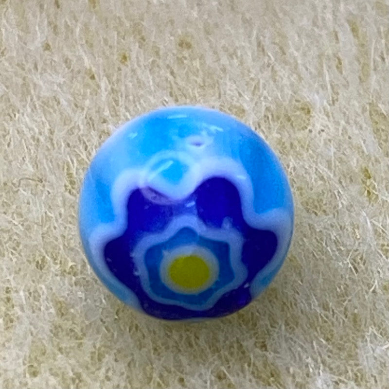 8mm Round Cross Drilled (25) - Aqua, Blue & Yellow - Vintage Chevron Glass Beads