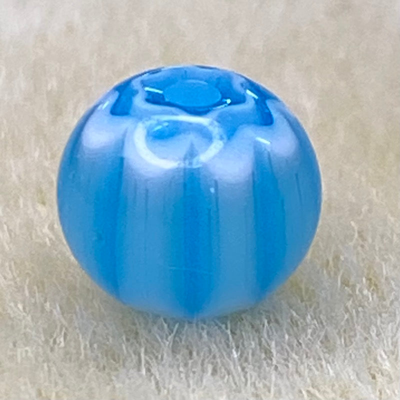 8mm Round (25) - Aqua & White - Vintage Chevron Glass Beads