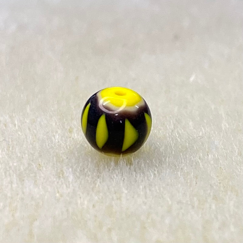 6mm Round (25) - Aubergine & Yellow - Vintage Chevron Glass Beads