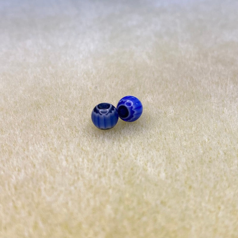 6mm Round (25) - Blue & Black - Vintage Chevron Glass Beads