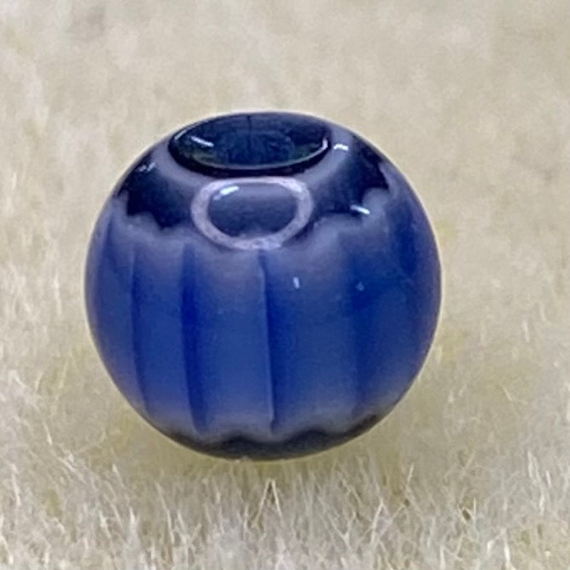 6mm Round (25) - Blue & Black - Vintage Chevron Glass Beads