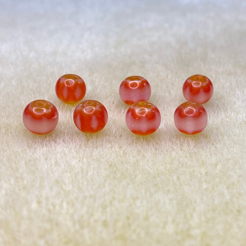 6mm Round (25) - White, Orange & Yellow - Vintage Chevron Glass Beads