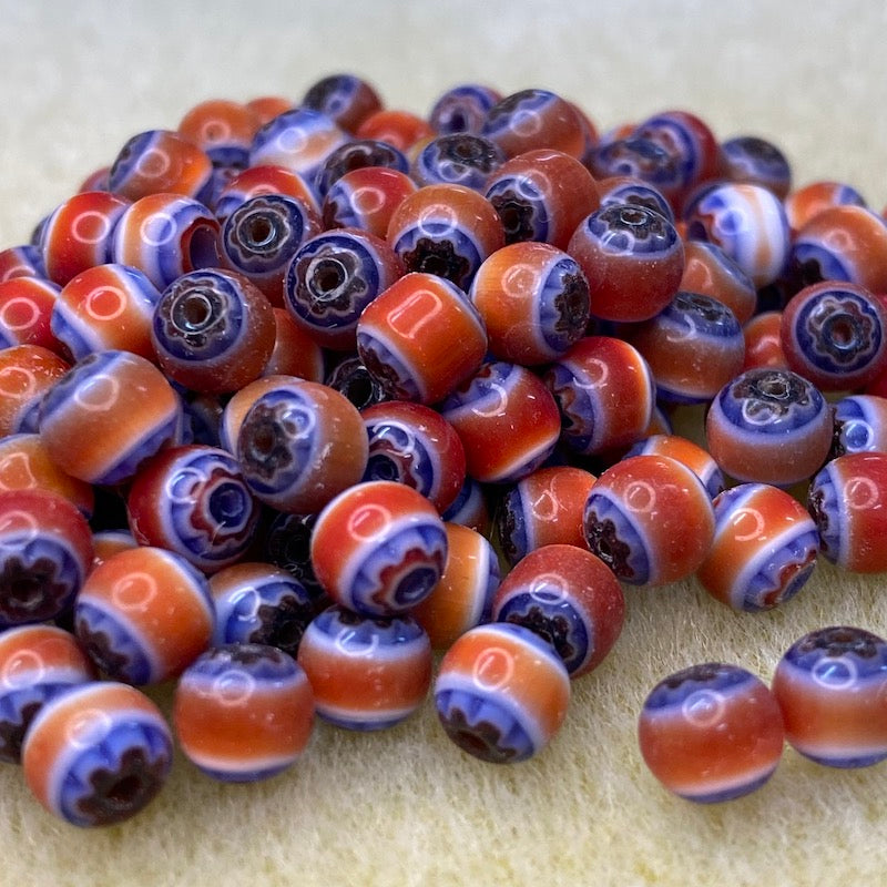 6mm Round (25) - Red, White & Blue - Vintage Chevron Glass Beads