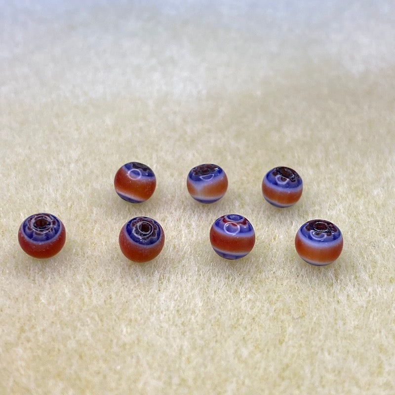 6mm Round (25) - Red, White & Blue - Vintage Chevron Glass Beads