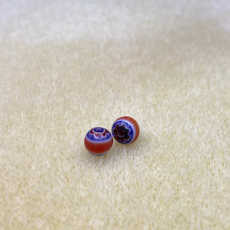 6mm Round (25) - Red, White & Blue - Vintage Chevron Glass Beads