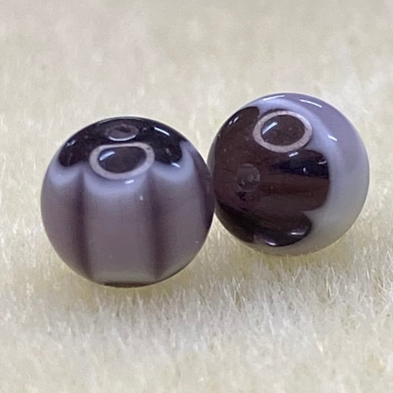 6mm Round (25) - Mauve & Black - Vintage Chevron Glass Beads
