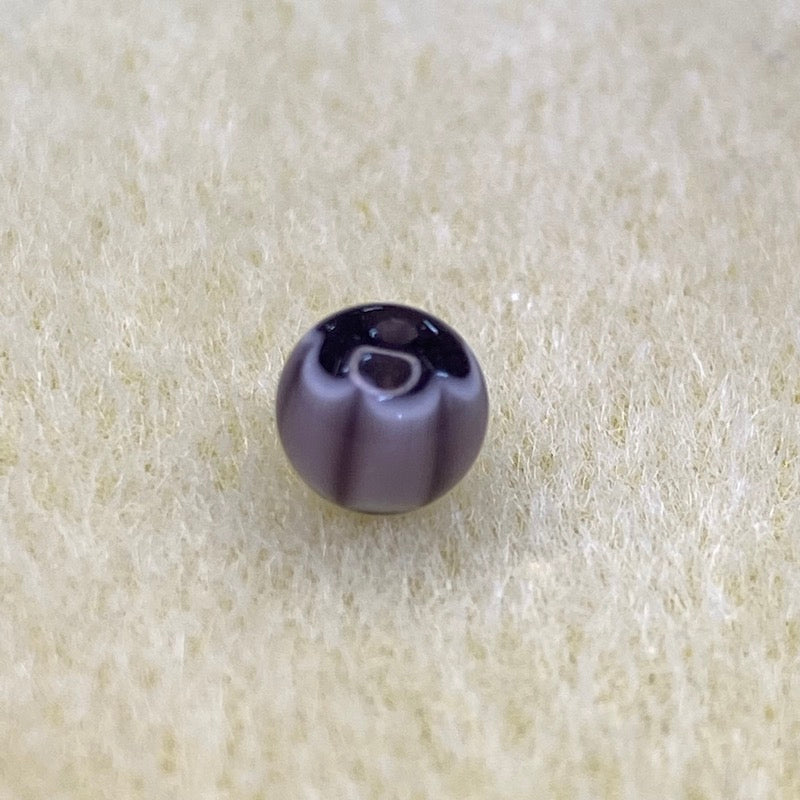 6mm Round (25) - Mauve & Black - Vintage Chevron Glass Beads