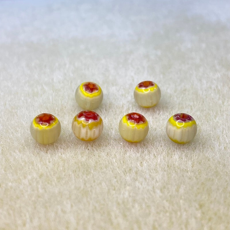 6mm Round (25) - Yellow & Red - Vintage Chevron Glass Beads