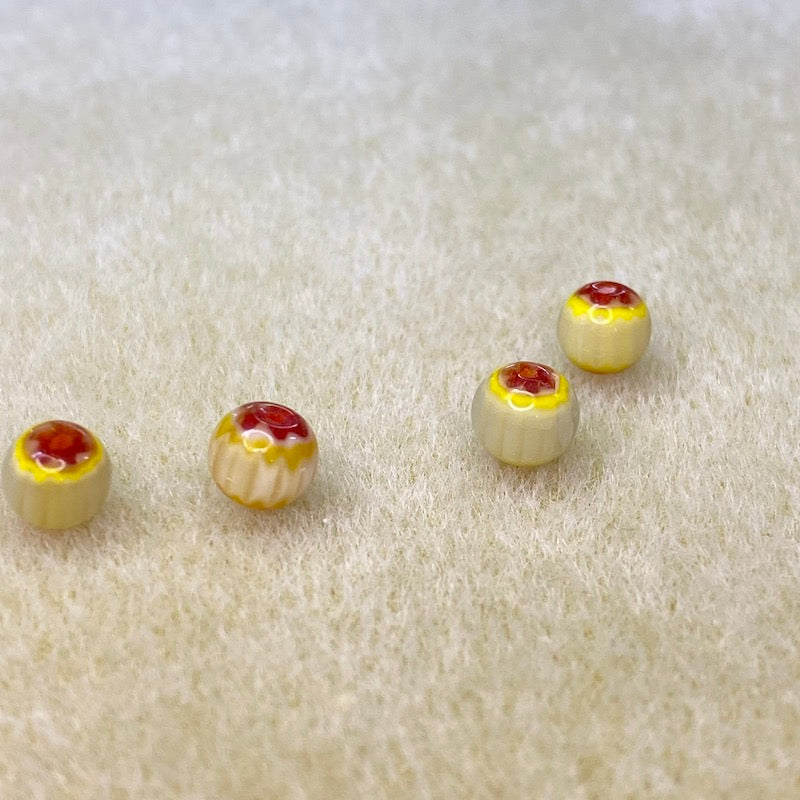 6mm Round (25) - Yellow & Red - Vintage Chevron Glass Beads
