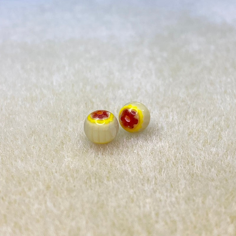 6mm Round (25) - Yellow & Red - Vintage Chevron Glass Beads
