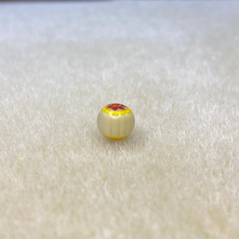 6mm Round (25) - Yellow & Red - Vintage Chevron Glass Beads