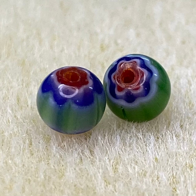 6mm Round (25) - Blue, Green & Red - Vintage Chevron Glass Beads