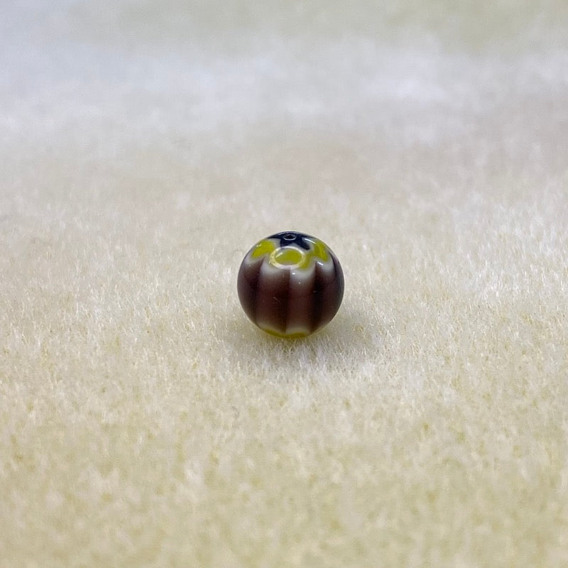 8mm Round (25) - Aubergine & Yellow - Vintage Chevron Glass Beads