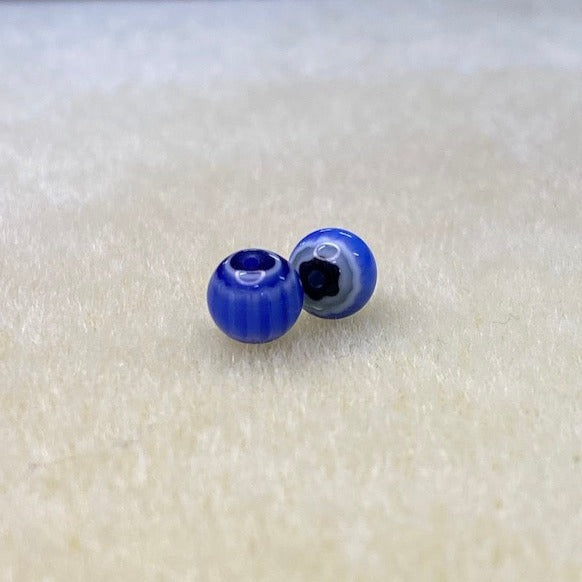 6mm Round (25) - Blue, Black & White - Vintage Chevron Glass Beads