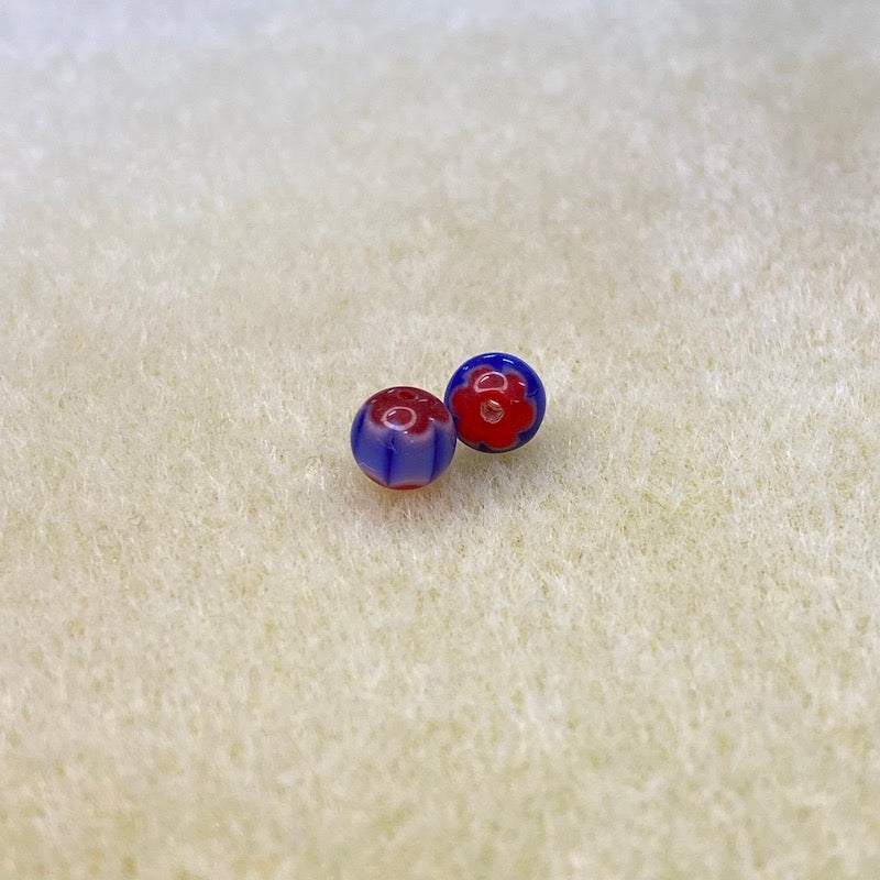 6mm Round (25) - Blue & Red - Vintage Chevron Glass Beads