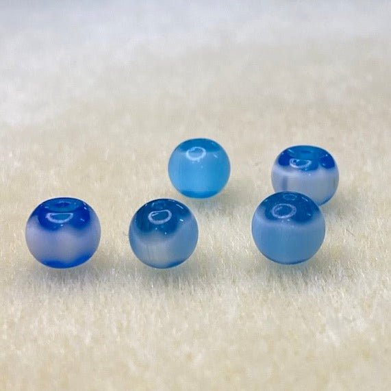 6mm Round (25) - Aqua & White - Vintage Chevron Glass Beads