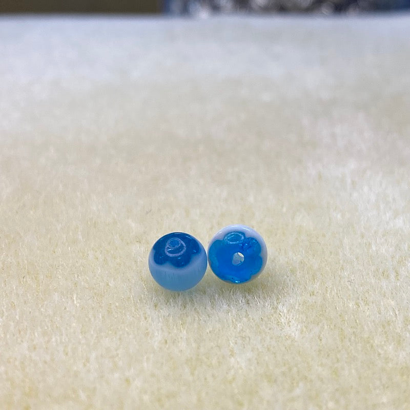 6mm Round (25) - Aqua & White - Vintage Chevron Glass Beads