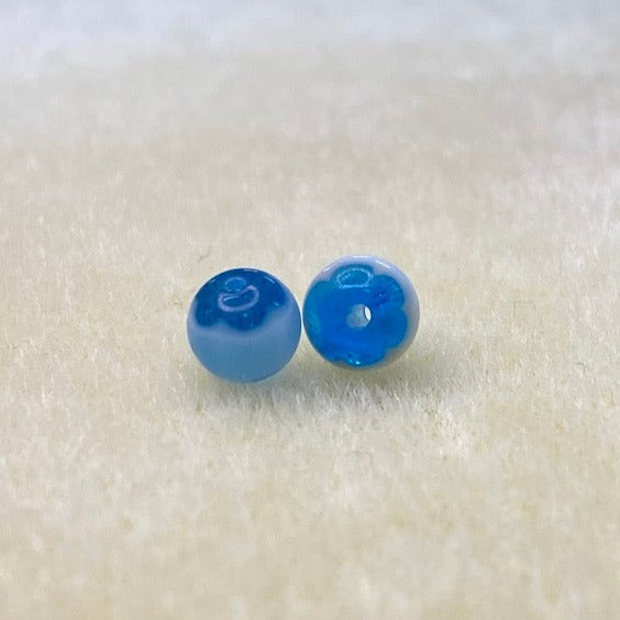 6mm Round (25) - Aqua & White - Vintage Chevron Glass Beads