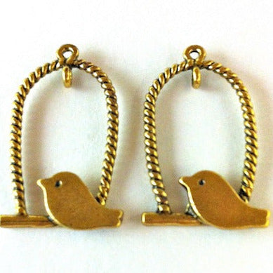 Lovebird on a Swing (2) - Antique Gold