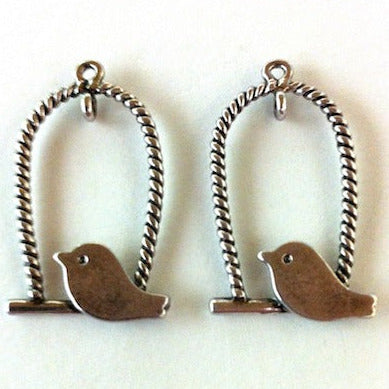 Lovebird on a Swing (2) - Antique Silver