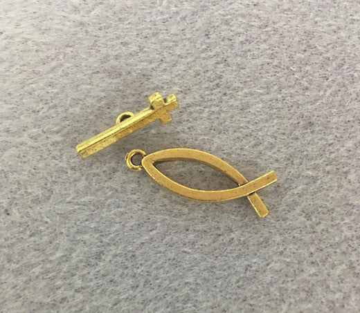 Fish & Cross Toggle - Antique Gold