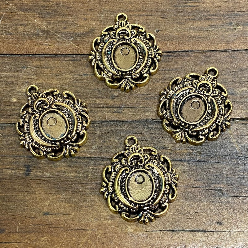 Small Oval (2) - Antique Gold - Vintage Metalised Pendant Setting