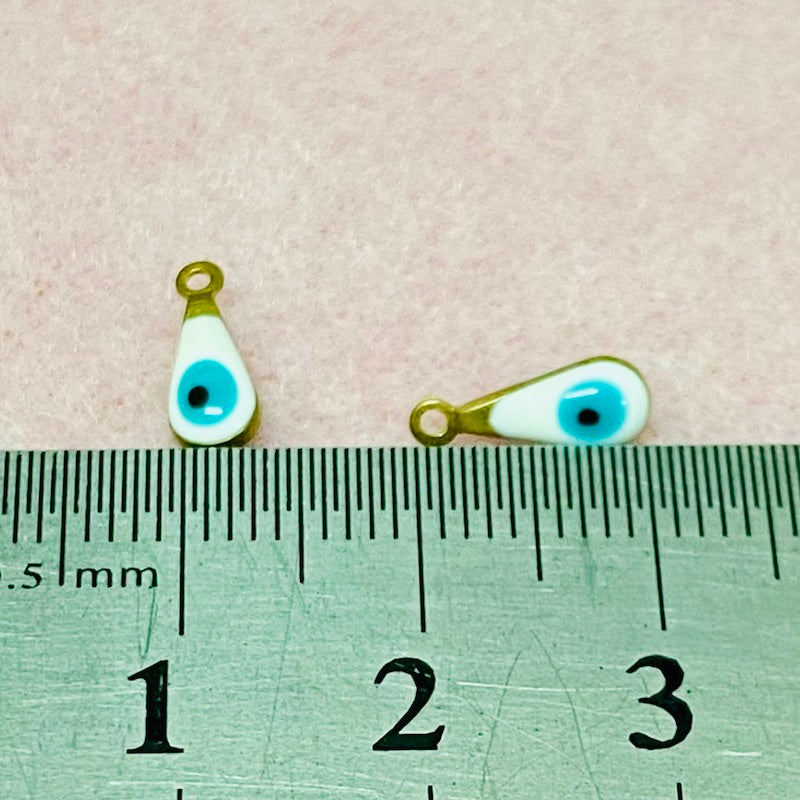 Evil Eye Enamel Teardrop Charms - White (25)