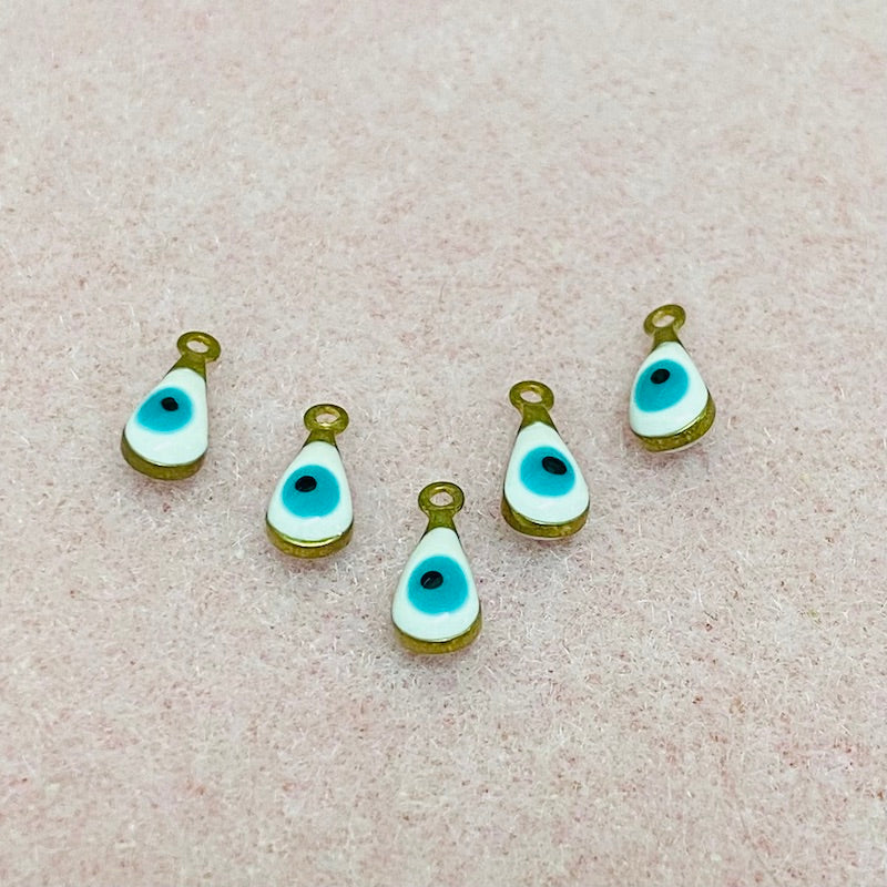 Evil Eye Enamel Teardrop Charms - White (25)