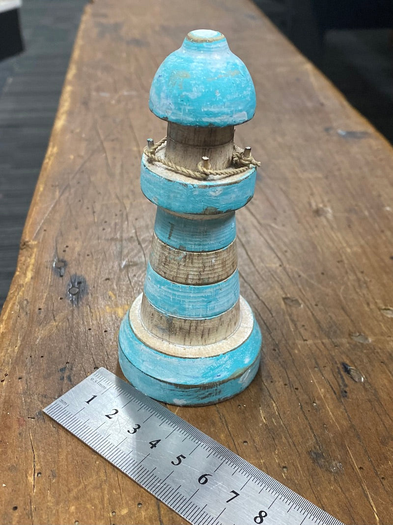 Lighthouse (1) - Turquoise - Nautical Wood Craft Decoration