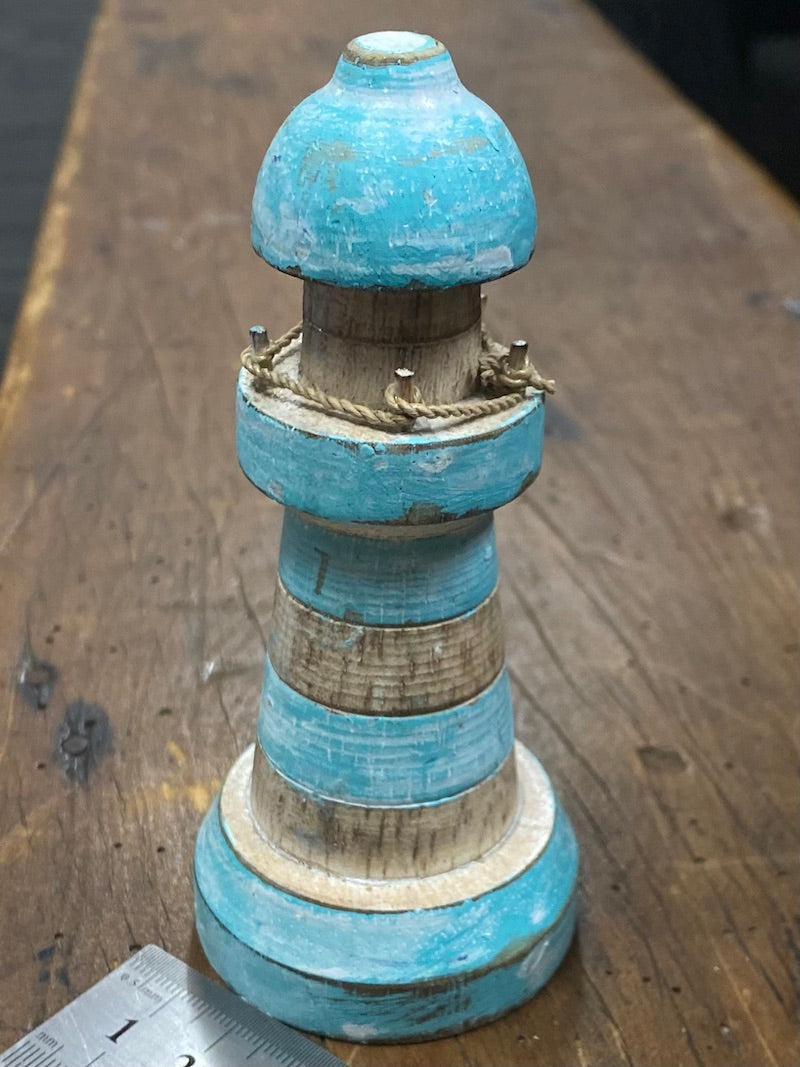 Lighthouse (1) - Turquoise - Nautical Wood Craft Decoration