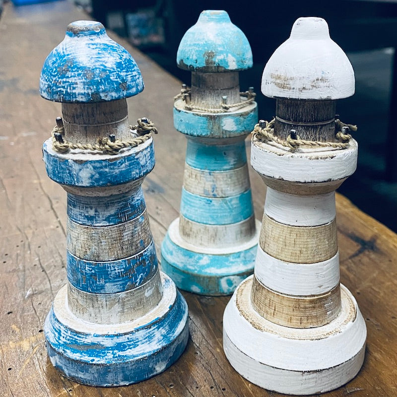 Lighthouse (1) - Turquoise - Nautical Wood Craft Decoration