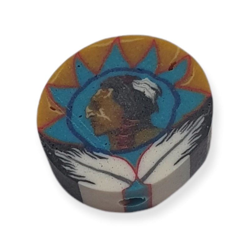 12mm Coin Fimo Beads (10) - Indian Face w. Feathers in Hair