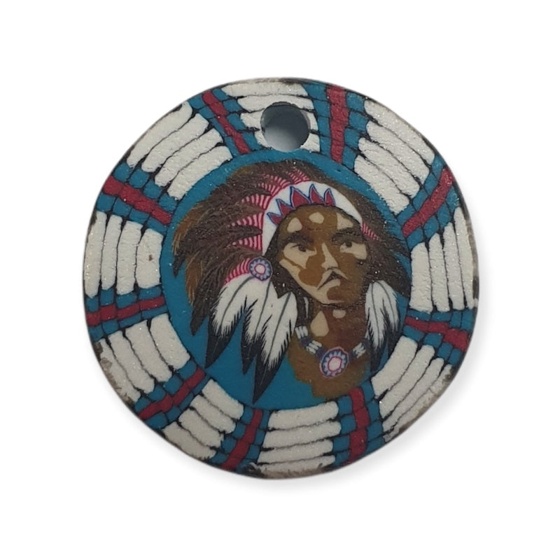 26mm Fimo Pendant (1) - Indian Face w. Head Dress