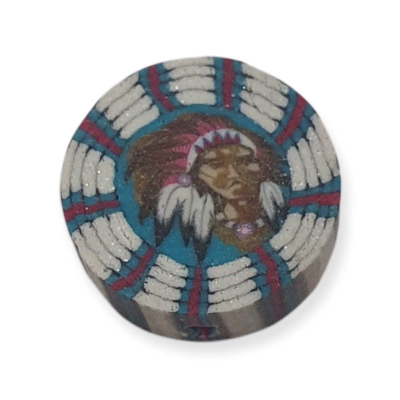 12mm Coin Fimo Beads (10) - Indian Face w. Head Dress