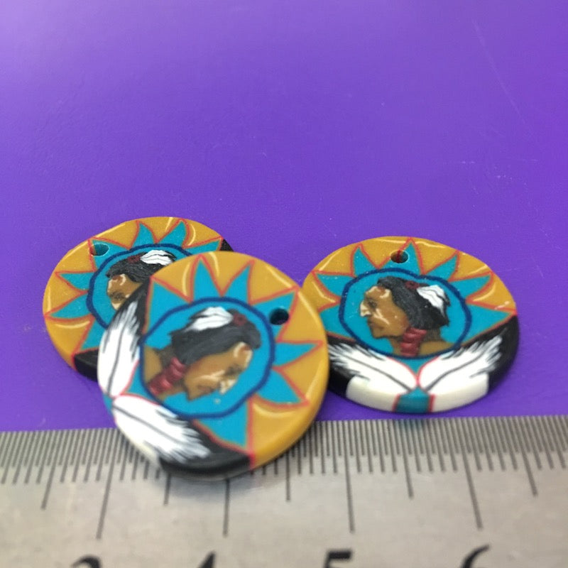 22mm Fimo Pendant (1) - Native American Face