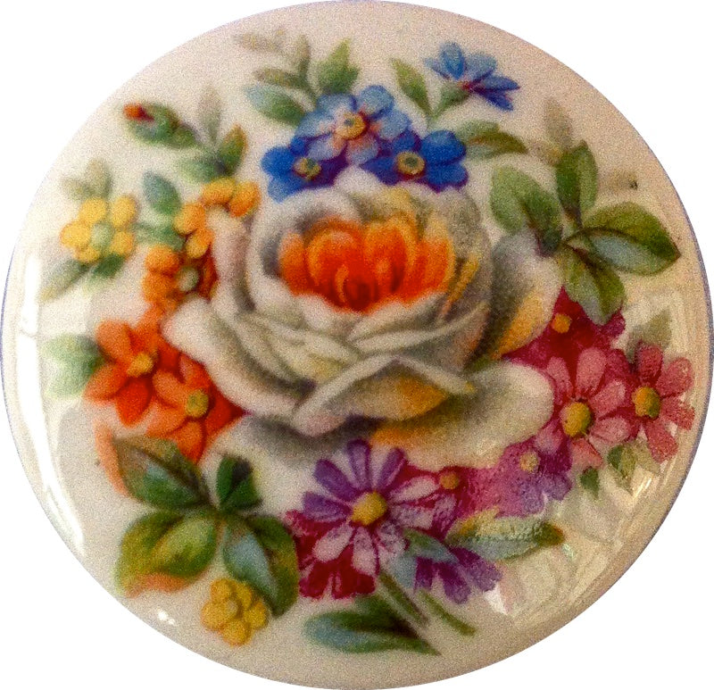 Rose with Daisies - Vintage Limoges Porcelain Disc Cabochons
