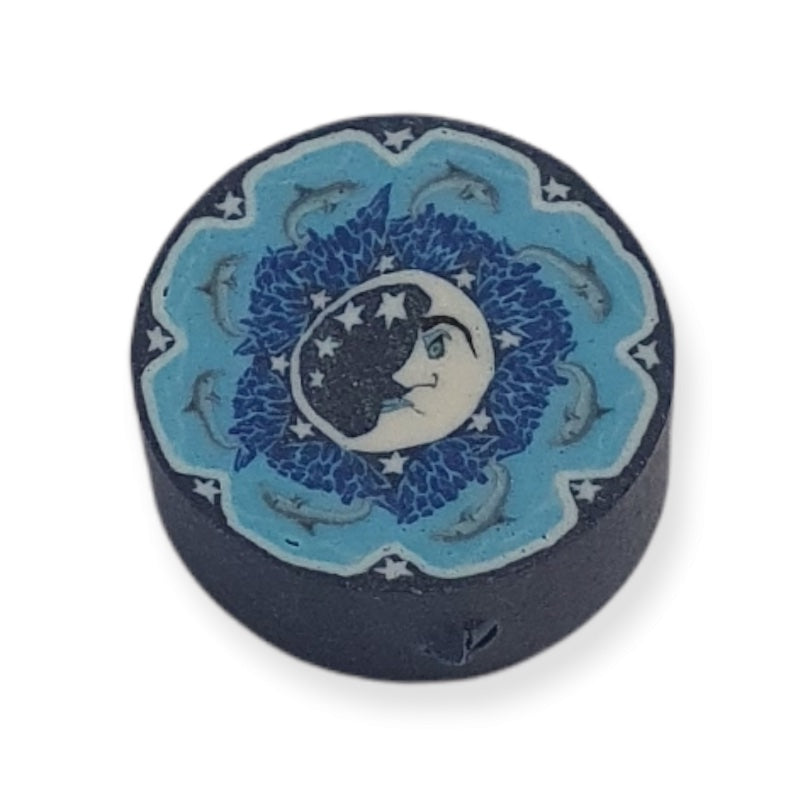 12mm Coin Fimo Beads (10) - Moon w. Leaping Dolphins