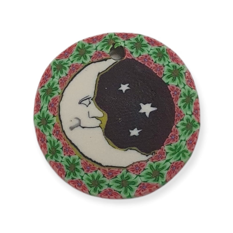 22mm Fimo Pendant (1) - Moon w. Face