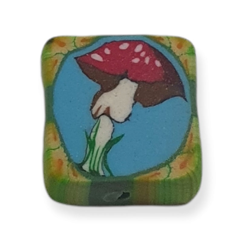 10mm Square Fimo Beads (10) - Mushroom
