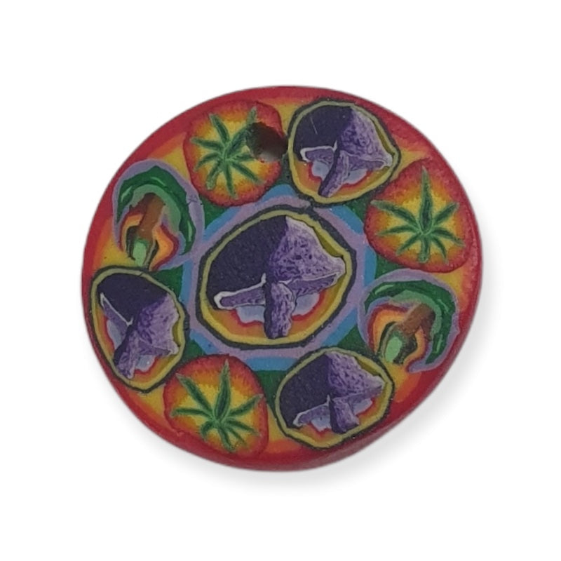 22mm Fimo Pendant (1) - Mushroom & Cannibis Leaf
