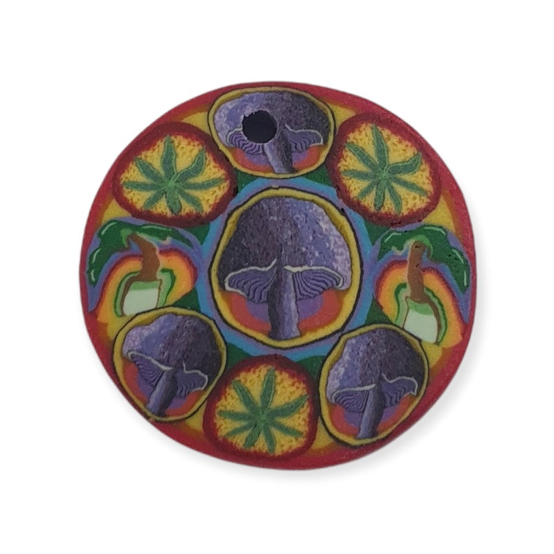 26mm Fimo Pendant (1) - Mushroom & Cannibis Leaf