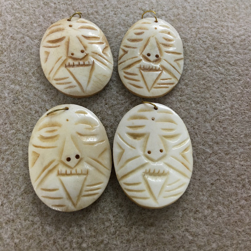 BONE Tribal Pendant (1) - Oval Face - Vintage Bone Pendant Beads